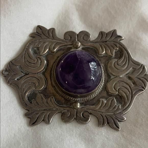 Vintage Silver Brooch with Purple Stone